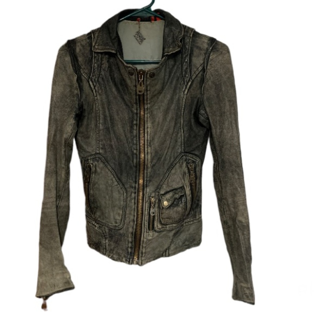 DOMA Leather Lambskin Leather Moto Charcoal Jacket XS/S - Picture 2 of 15